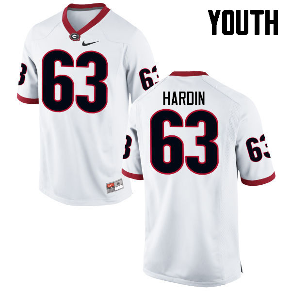 Georgia Bulldogs Youth Sage Hardin #63 White Stitched College UGA Football Jersey 23NU015CB